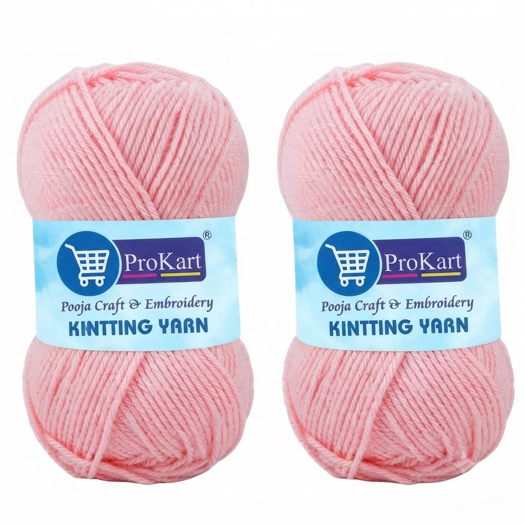 ProKart Premium 4 Ply Woolen Knitting Yarn, Baby Pink (100g x 2 Pack). Soft Yarn for Knitting, Crochet and Crafts. Ideal for Sweaters, Scarves, Hats, Baby wear, Purses and DIY Projects.