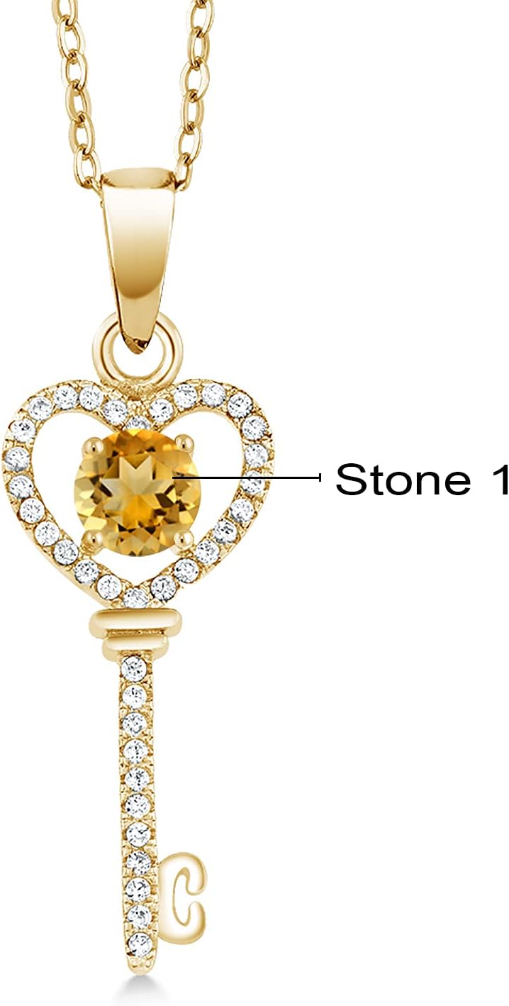Gem Stone King Build Your Own Personalized Round Birthstone 18K Yellow Gold Plated Silver Key Pendant for Women - Image 2