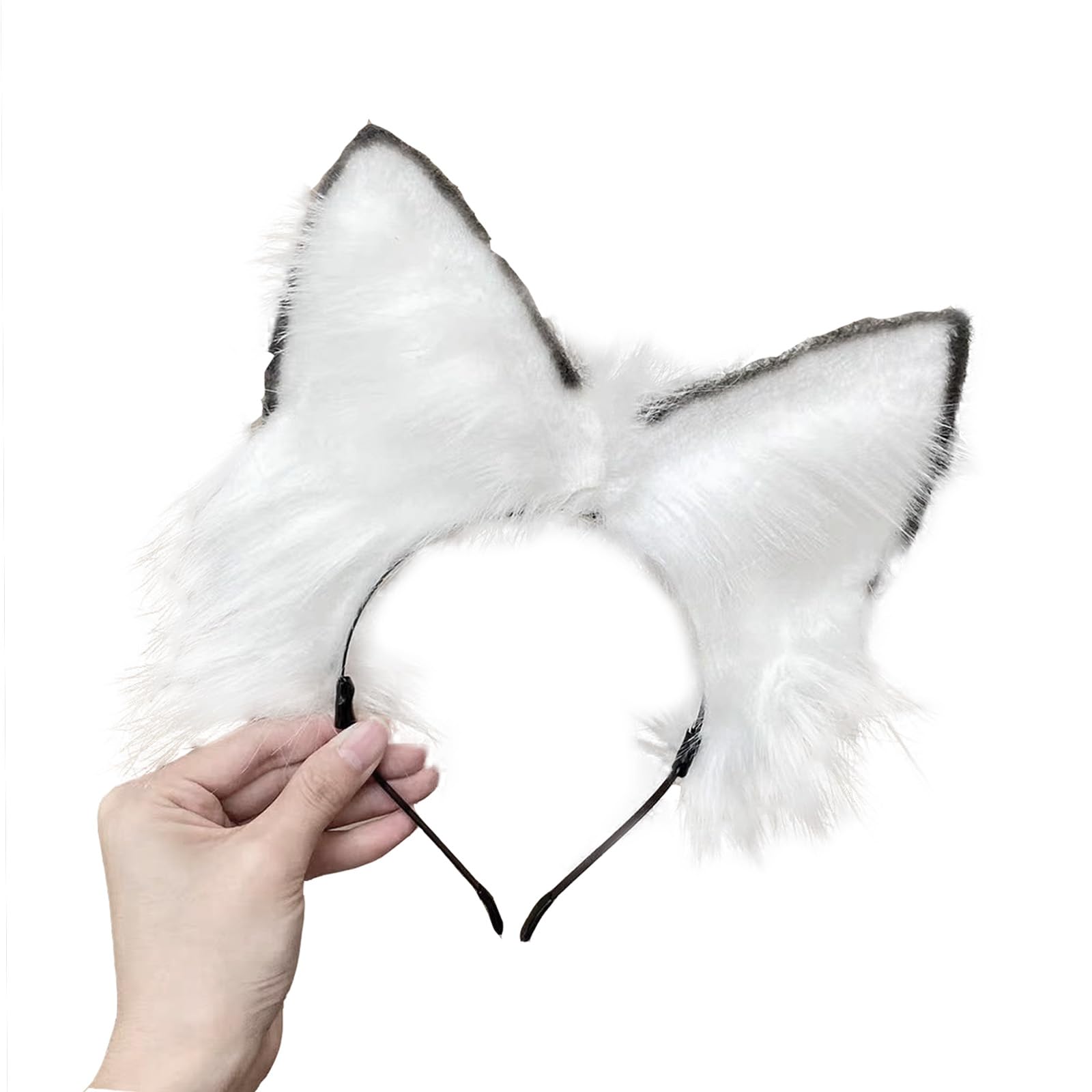 Ycfish Handmade Faux Fur Cat Ear Headband Cosplay Costume Party Cute Head Accessories for Halloween Fluffy Wolf Fox Cat Ears Headband Costume Hair Hoop (Black white)
