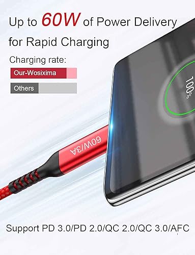 Miniatura 3 de Paquete de 2 cables USB C a USB C de 10 pies de largo, cable de carga rápida tipo C de 60 W para Samsung Galaxy S22 S21 S20, Note 20 Ultra, MacBook