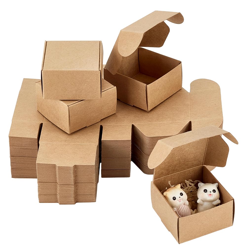 PH PandaHall 100pcs Kraft Paper Box, 6.2x6.2x3.5cm Small Shipping Boxes Gift Wrapping Boxes Foldable Packing Box for DIY Craft Projects Jewellery Storage Wedding Birthday Party Gift Packaging