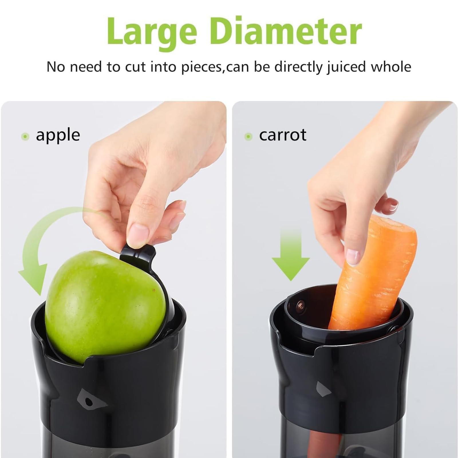 Spremiagrumi elettrico, masticazione a bassa velocità con grande scivolo di alimentazione, motore potente 65 giri/min, resa del succo del 98,5%, design staccabile, facile da pulire per casa e cucina