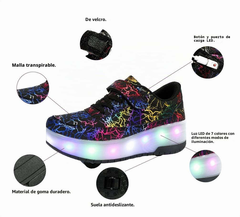 Zapatillas con ruedas para niños 2 en 1 con patines de ruedas, 37 EU