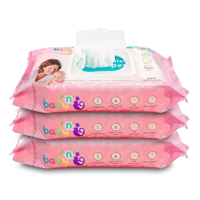 Babynu 98 Percent Actual Wet Wipes (White, 80 Pieces x 3, Pack of 3)