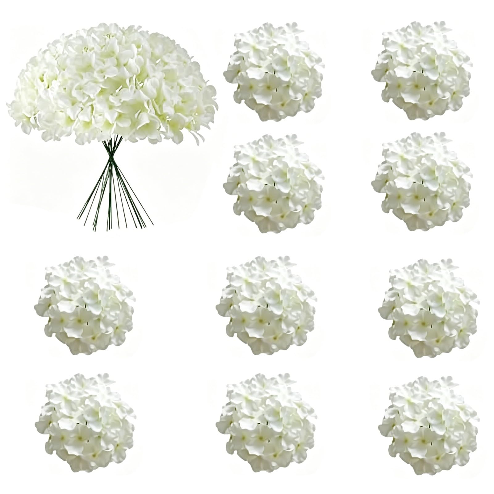 Mekalero 10Pcs Artificial Hortensia Flower with Bendable Wire Stems for Wedding Decoration Party Table Centerpieces Blossomy Decorations