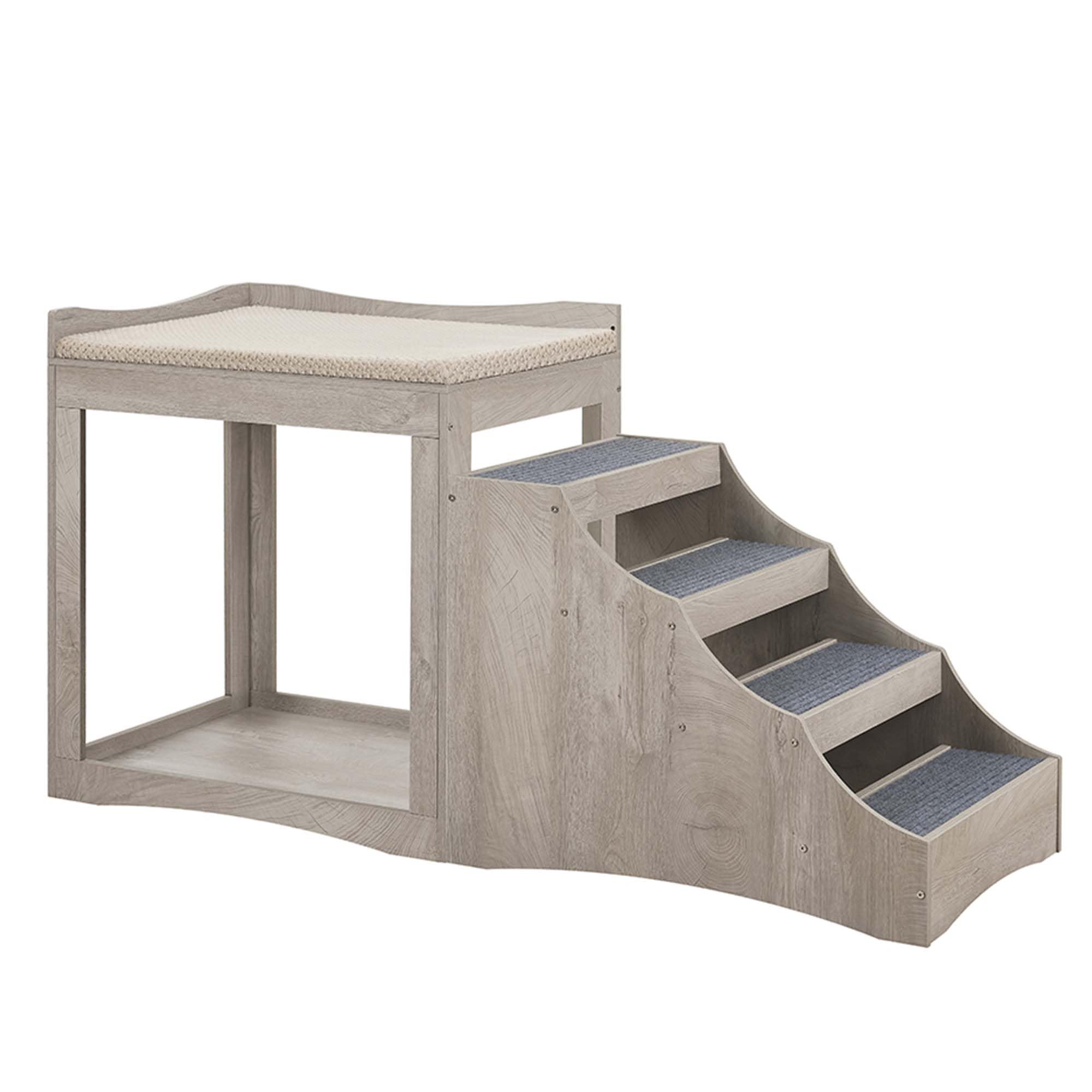unipaws Large Pet Bunk Bed with Removable Step for Dogs and Cats, Multi-Level Bed Window Perch Seat Platform with Cushion, Indoor Use