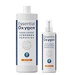 Essential Oxygen, Food Grade Hydrogen Peroxide, 8 + 32 fl oz, Natural Cleaner, 3%, 1 - 8 fl oz spray and 1 - 32 fl oz bottle, Refill, HP (Pack of 2)