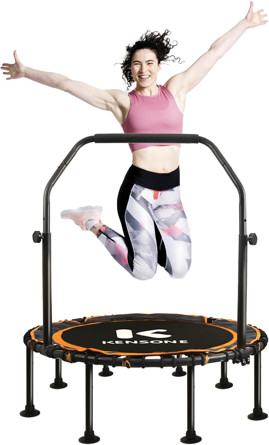 40/48" Foldable Rebounder Trampoline for Adults with Bungee, 450/550 LBS Quiet Indoor Mini Trampoline for Adults Fitness, Gym Workout, Home Exercise 48" U-Bar Orange