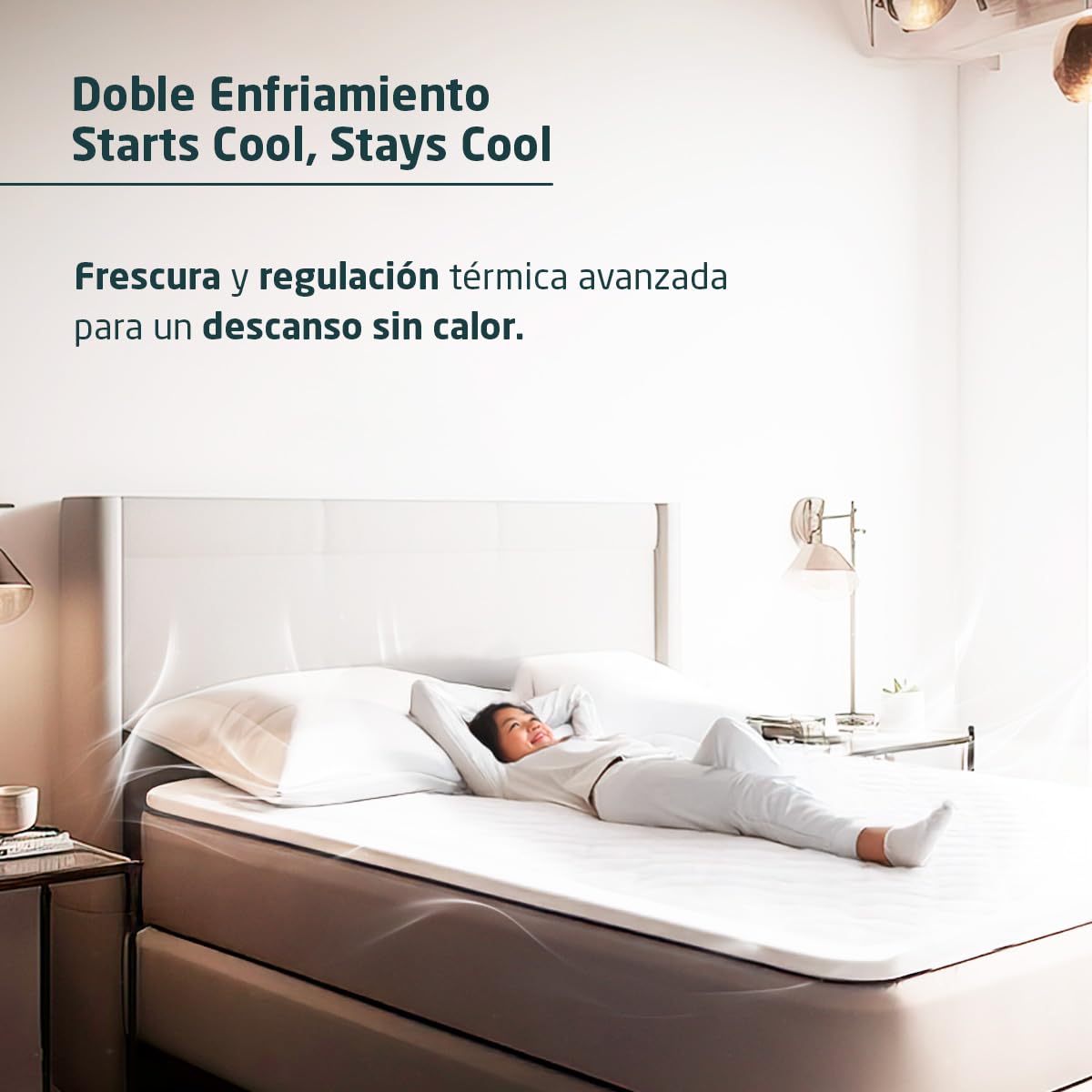 Topper Viscoelástico COMBOCOOL™ 80 x 190 cm – Sobrecolchón único con Enfriamiento Activo – Funda Fresh Lavable y Elásticos Reforzados – 5 cm de Grosor – Certificación Oeko-Tex