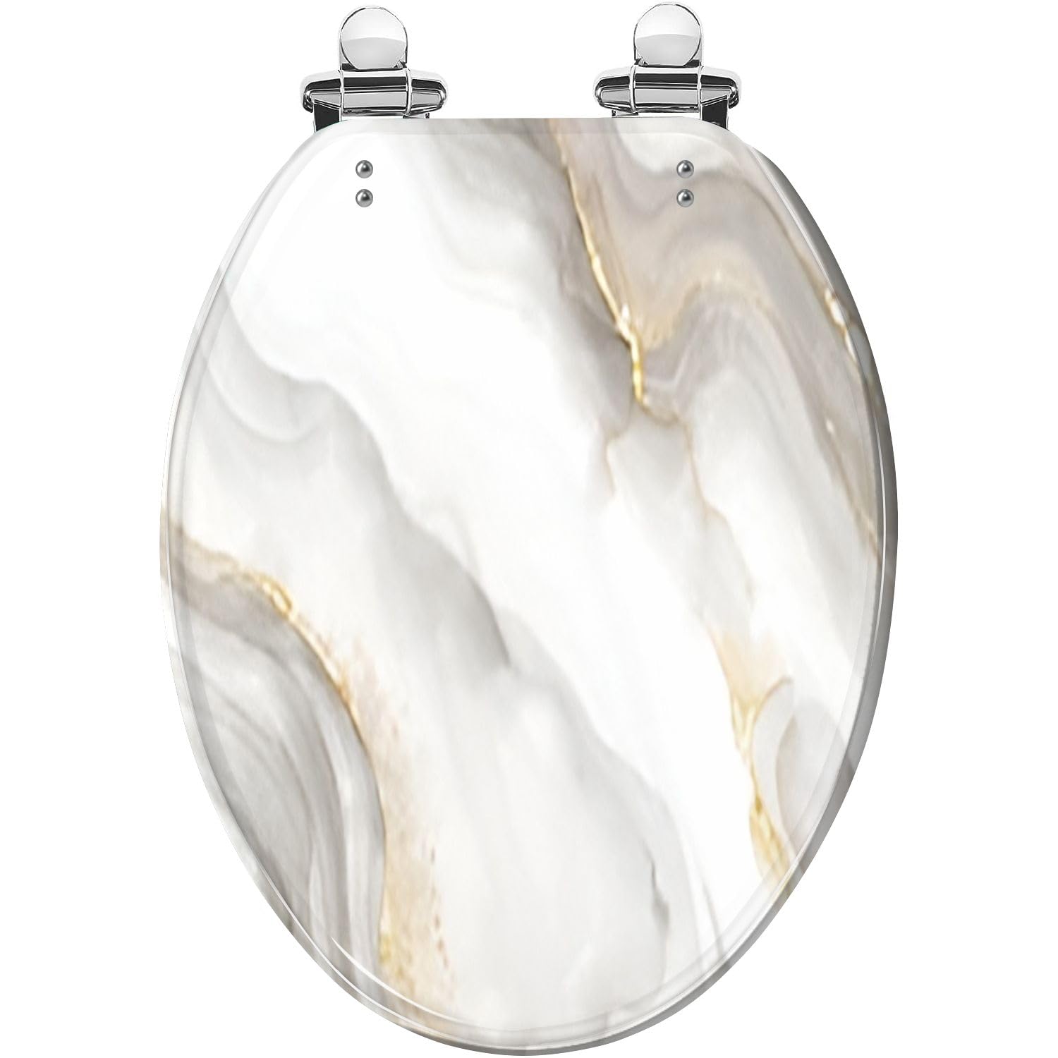 KEXYOAN Elongated Marble Textured Toilet Seat, Abstract Design Silver White, Slow Close, Hinges Quick Release, Easy Installation And Cleaning(Multi6)