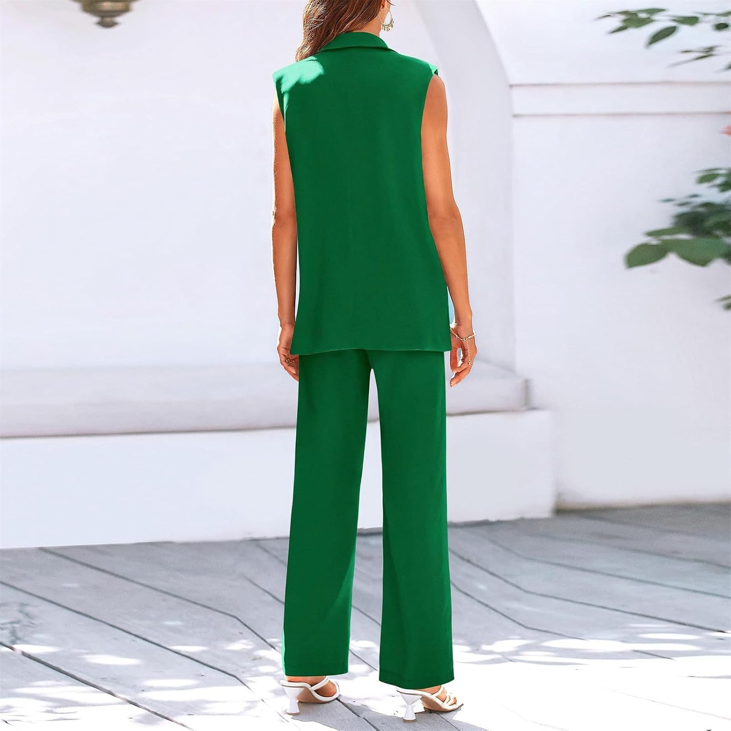 Business Casual Outfits For Women Two Piece Professional Blazer Sleeveless Vest Pants Suits Sleeveless Office Work Outfits