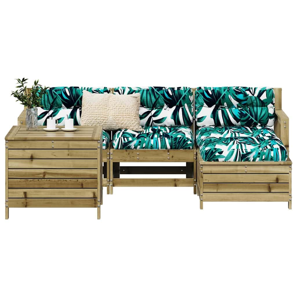 Makastle Salon de Jardin Modulaire 5 pcs Bois de Pin Brun