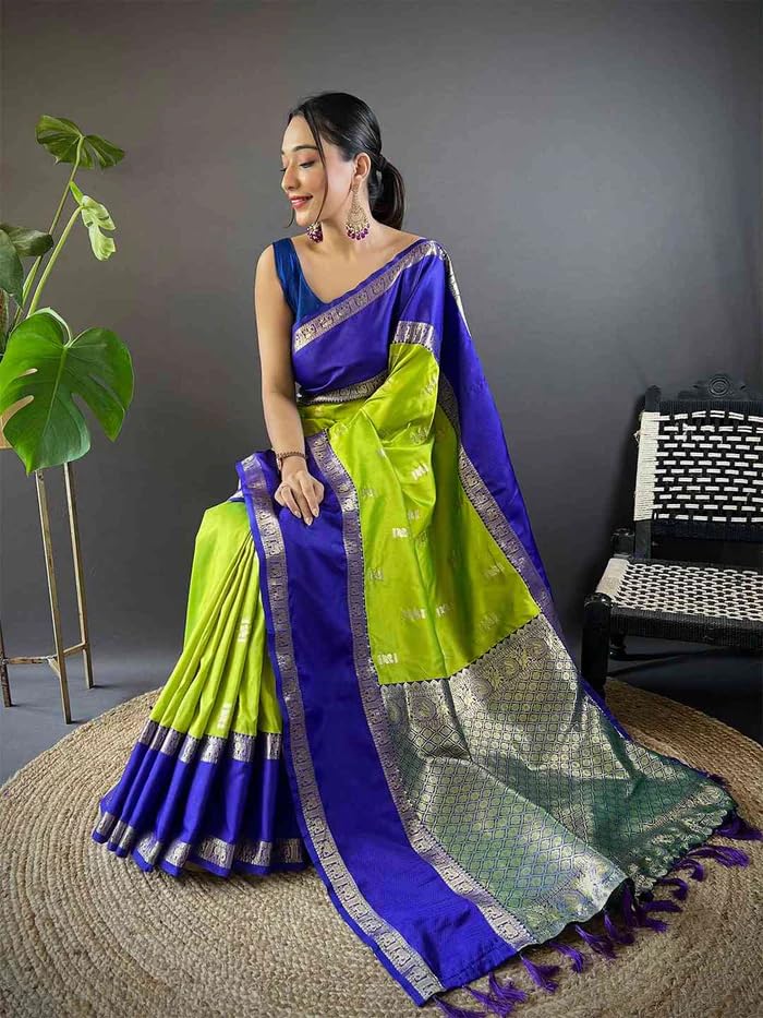 Image of SGF11 Women's Kanjivaram Pure Handloom Soft Silk Saree With Blouse Piece