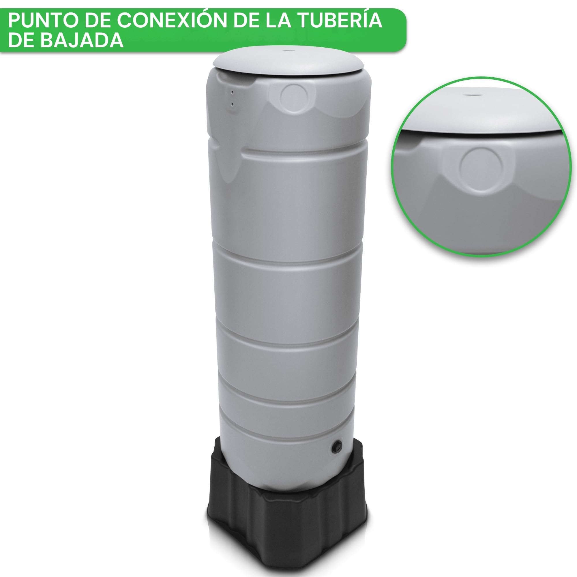 YourCasa CircleTower - Barril de lluvia (110 L, con pie, tapa y grifo, plástico a prueba de heladas, depósito de agua de lluvia, para jardín, colector de lluvia, color gris)