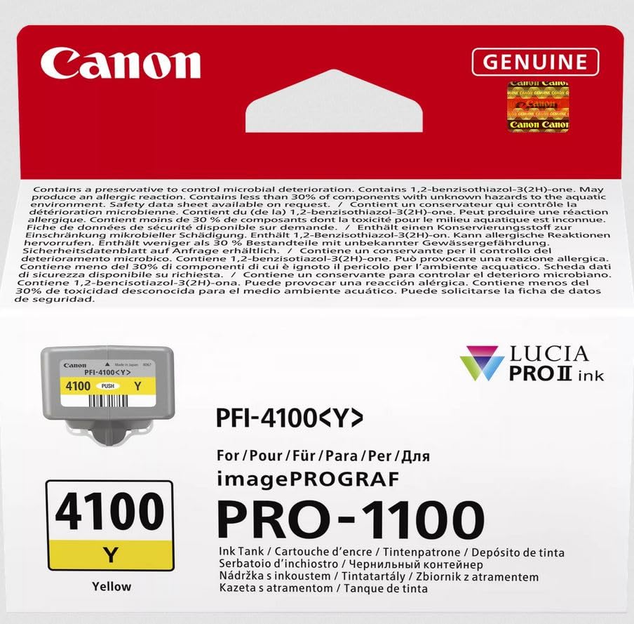 Canon PFI-4100Y – Cartouche d’Encre d’Origine pour imprimante Photo (1x Jaune) – Compatible imagePROGRAF PRO-1100