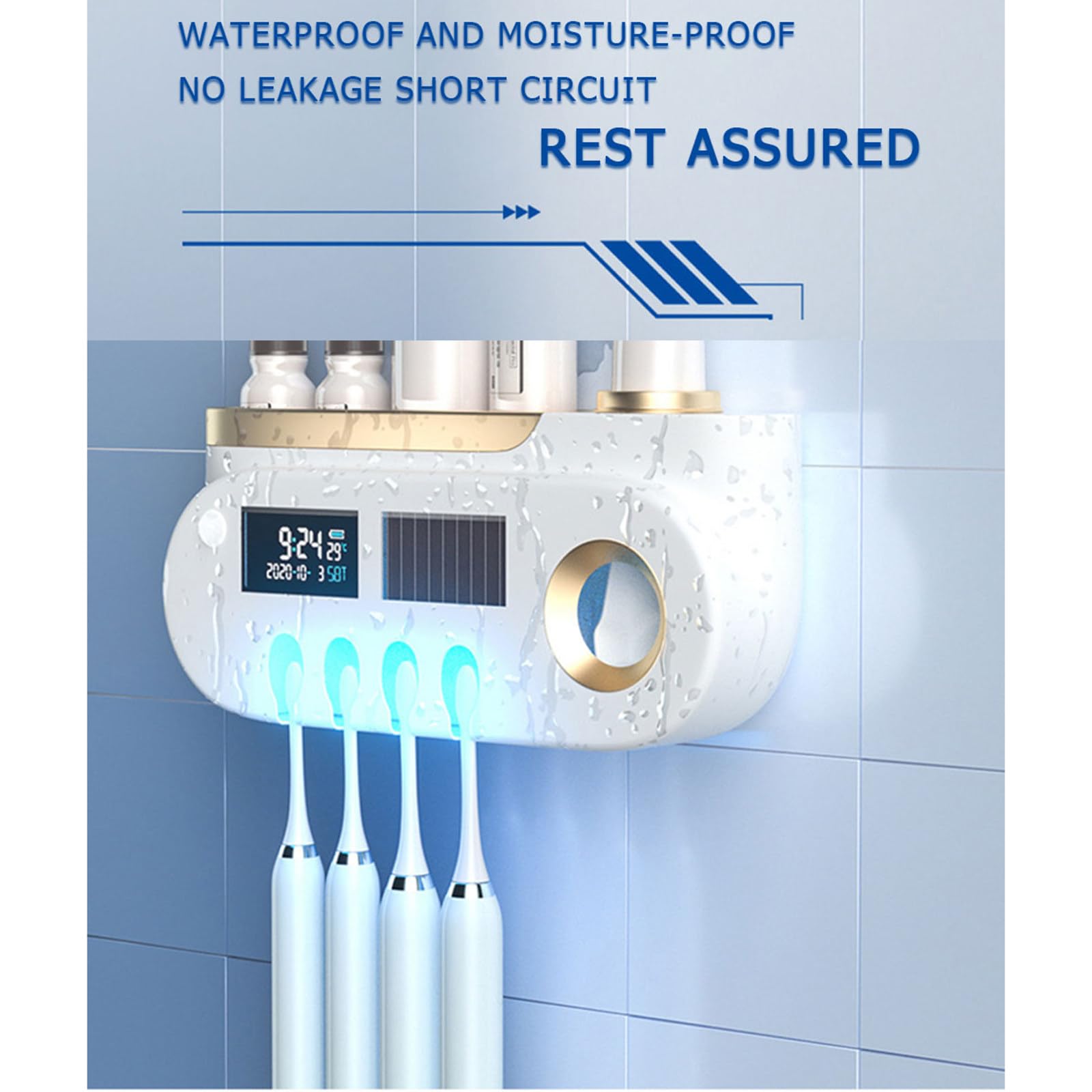 Dispensador de pasta de dientes montado en la pared, esterilizador de cepillo de dientes inteligente con pantalla LED, soporte para cepillo de dientes, organizador de baño, accesorios,C