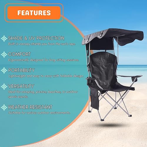 Miniatura 7 de CozyBox - Silla portátil con toldo de sombra, sillas de playa para adultos, toldo, asiento de campamento y sillas plegables para exteriores, sillas