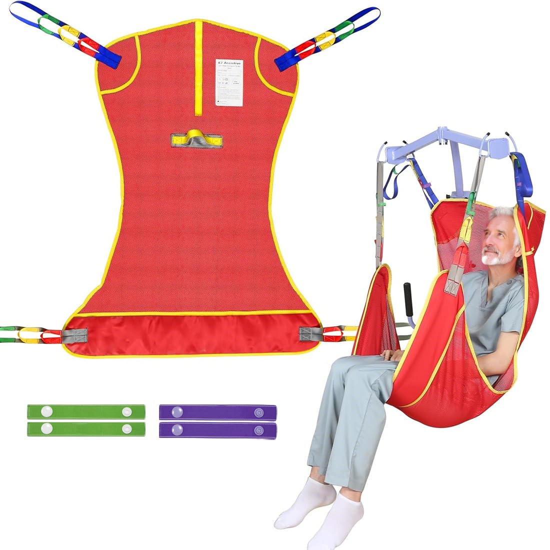 EZ Assistive Universal Full Body Patient Lift Sling,Medical Sling for Bed Positioning and Bathing Assist Aids,Transfer Sling for Elderly,Disabled,Bedridden (Red, Medium)