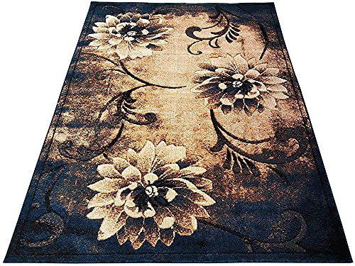 Image of Premium Soft Thick Geometric Rug - 6 x 8 Feet (180 x 235 Cm) Blue E - Anti-Skid, Washable, Acrylic for Living Room, Bedroom & Home Decor