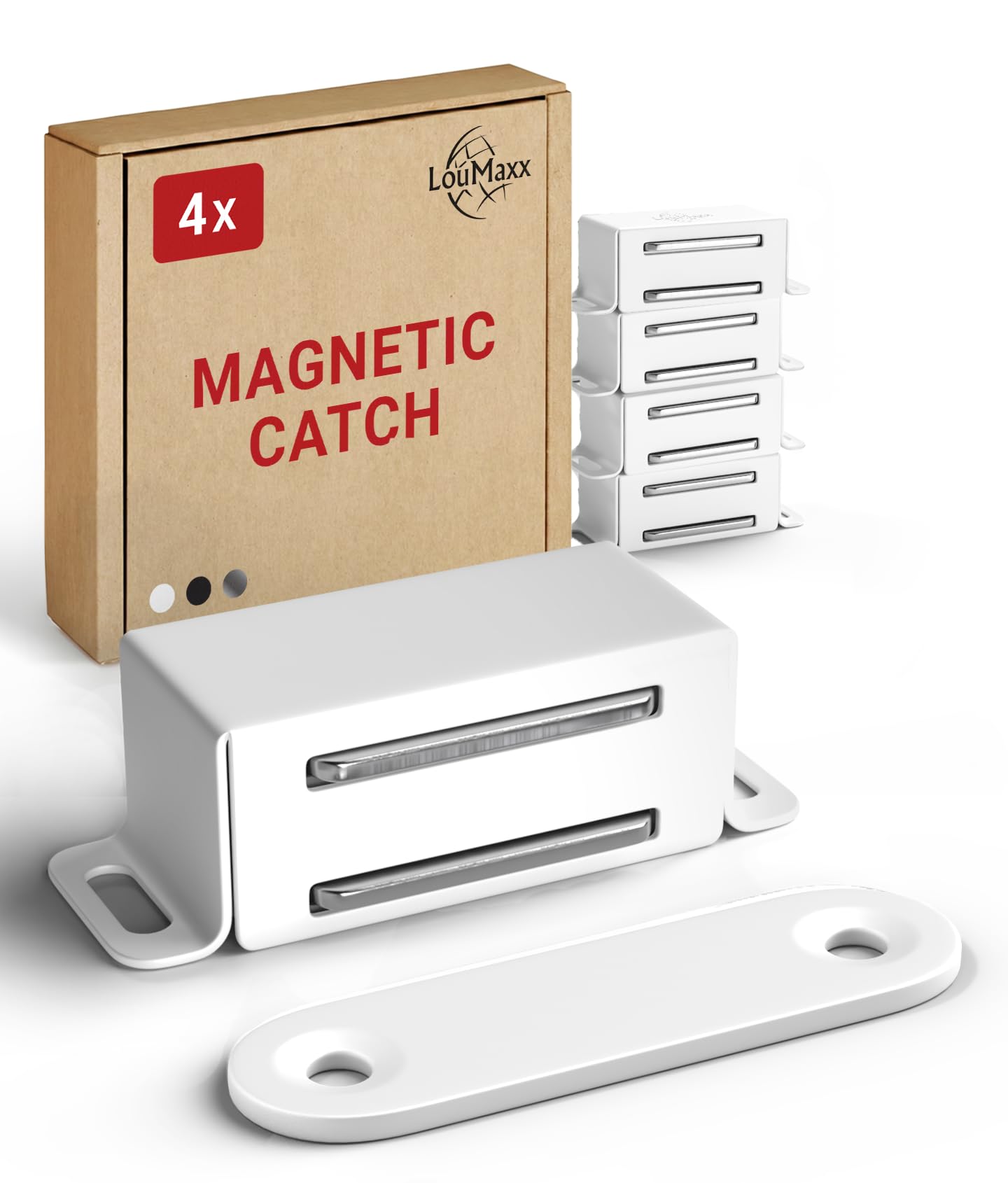 LouMaxx magnetic catch strong - holding force 4kg - set of 4 in white - cupboard magnet - furniture magnets - door magnetic catch stainless steel - magnetic holder cupboard door for secure hold โ image 1
