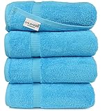 SALBAKOS 100% Turkish Cotton Bath Towel Set of 4 27x54 inch | Heirloom Quality | Hotel & Spa Collection | Ultra Soft, Super Absorbent, Long Lasting Bath Towels | Made in Turkey (Aqua, 4 Bath Towels)
