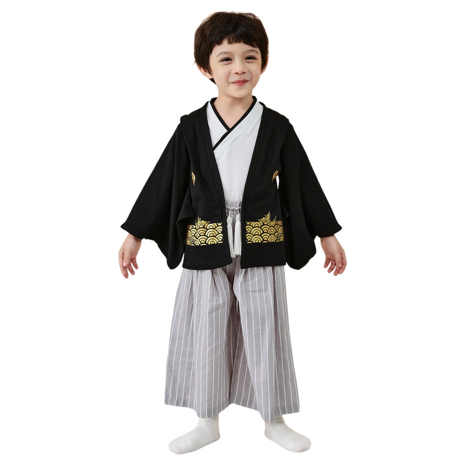 Generisch Costume de baptême 98 - Vêtements traditionnels - Kimono traditionnel - Pour garçon - En tissu noir - Pour enfant