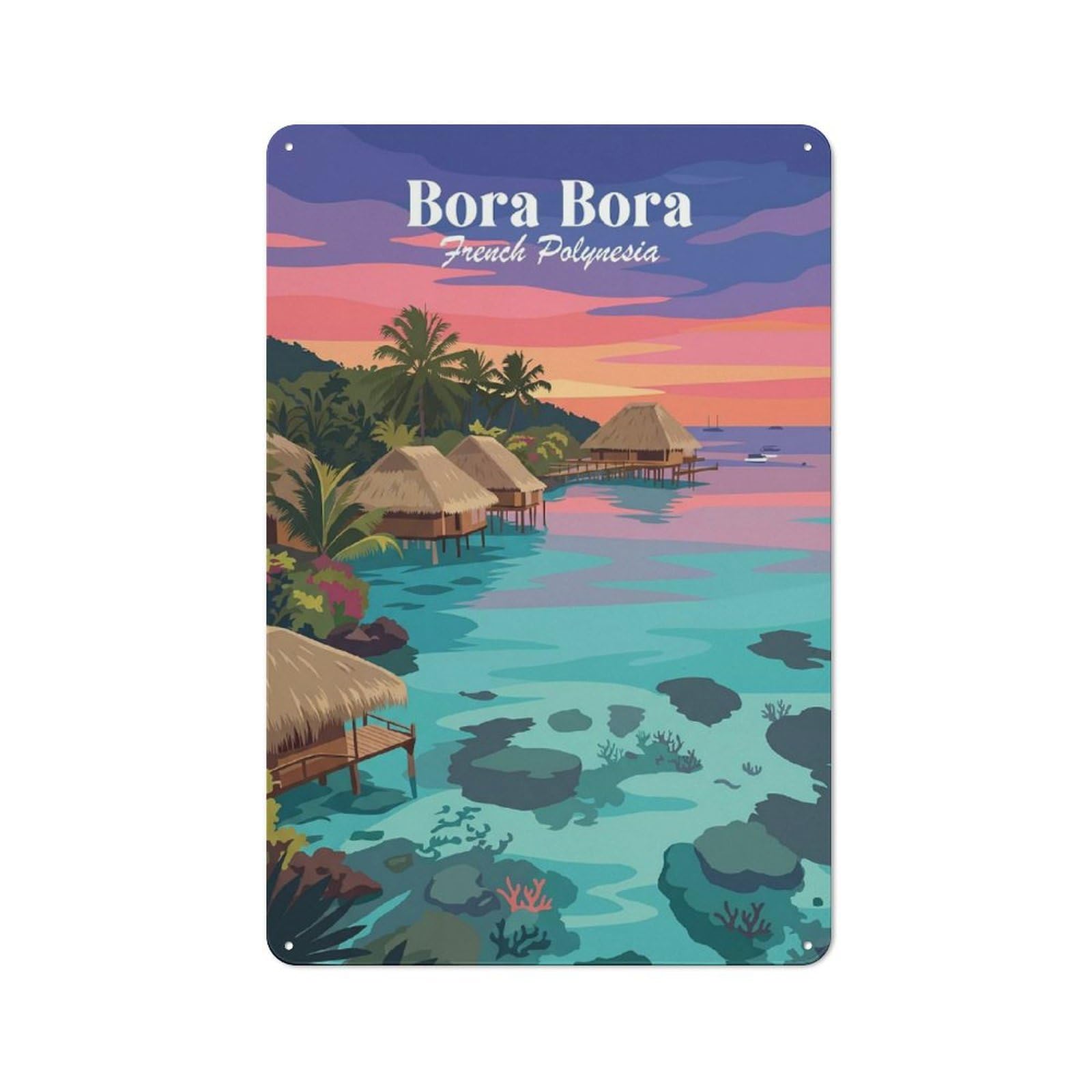 Junmoney Style-8 Bora Bora French Polynesia Retro Metal Sign 30X20cm For Garage Or Workshop, With Clear Retro Wall Decor Character