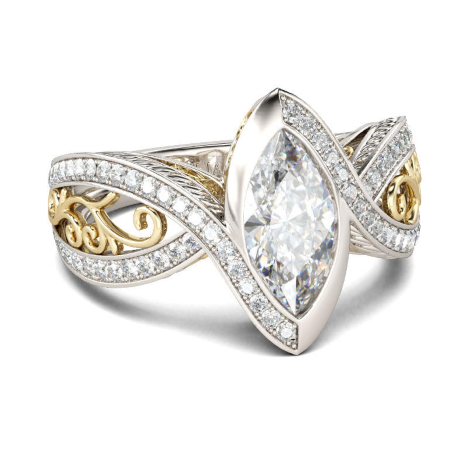 Jeulia Ring aus Sterlingsilber im Vintage Stil zweifarbig Marquise Schliff Band Verlobungsversprechen Jubiläumsringe für Frauen Mädchen mit Schmuckschatulle