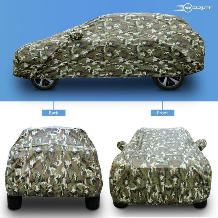 Image of NEODRIFT 'JungleTech' Car Cover for Vinfast VF 6 (100% Water-Resistant, All Weather Protection, Tailored Fit, Multi-Layered & Breathable Fabric) (Colour: Military)