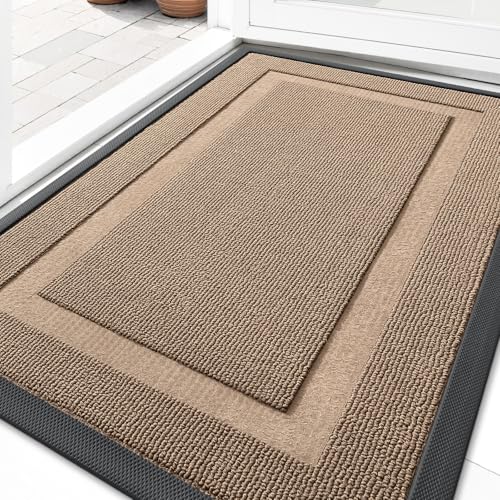 Image of OLANLY Front Door Mat Indoor Outdoor Entrance, Waterproof All-Season, All-Weather Doormat, Sturdy Natural Rubber, Low Profile, Easy Clean Patio Porch Entryway Mat, 33x21, Mocha