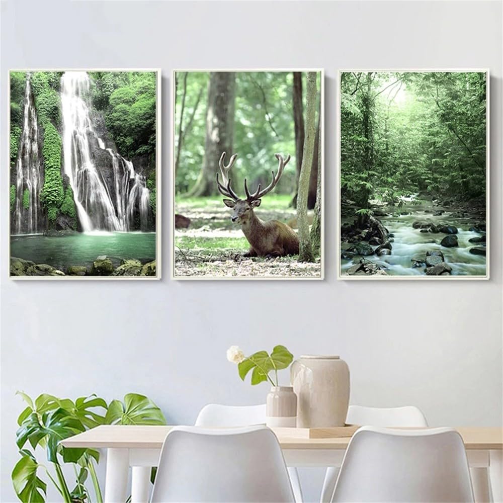 WBYZAC Botanical Posters-Green forest grass waterfall succulents quote wall art canvas painting nordic posters and prints wall photos for living bedroom kitchen room decor-60 * 70cm*3PCS (No Frame)