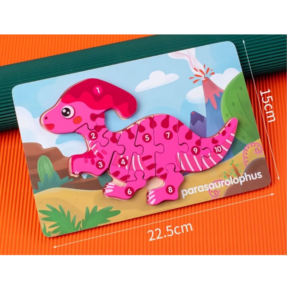 Montessori Holz Dinosaurier Puzzle 3D Formen Puzzles (8 Stück) | Frühlern-Handgreif-Board-Spielzeuge, Dino-Themen-Bildungsblöcke, Geschenke zur Förderung der Feinmotorik