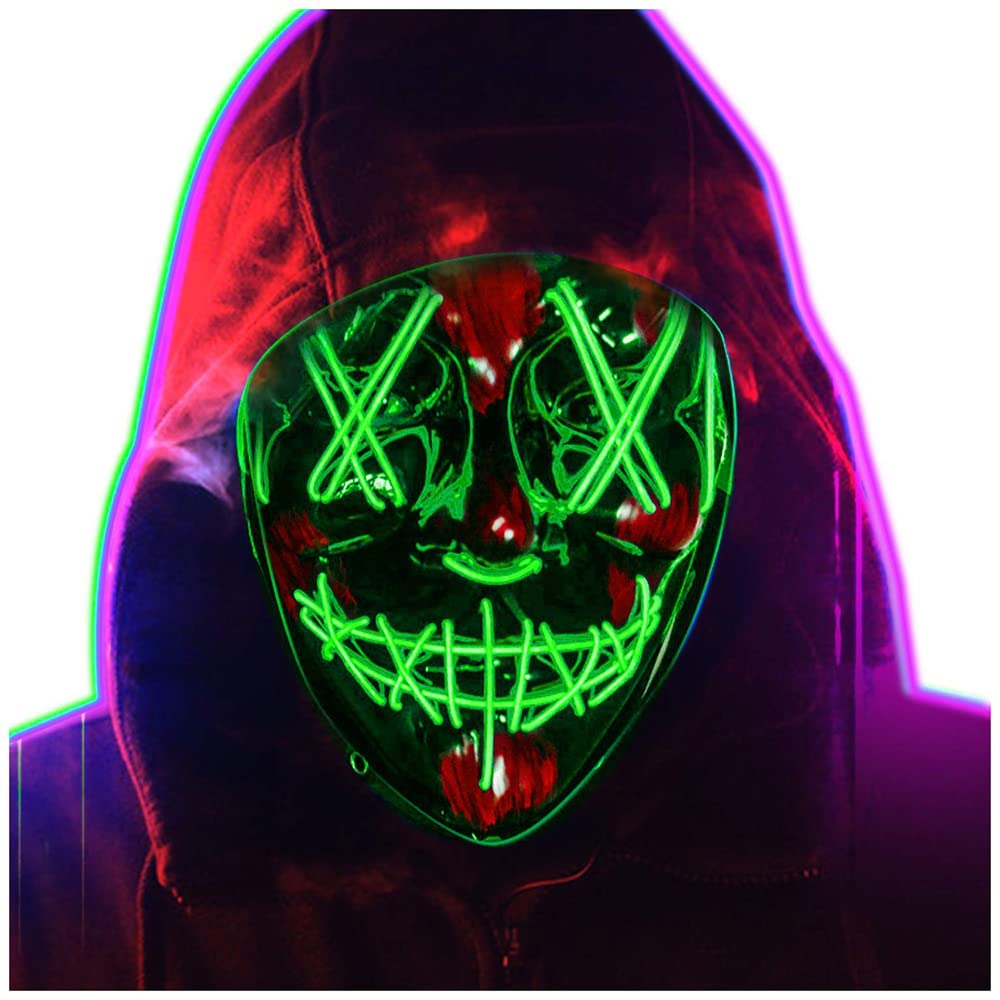 Halloween Mask, LED Light Up Mask with 3 Light Modes, Glow LED Face Mask for Halloween Festival Cosplay Halloween Costume Party Decorations (Fluorescent Green)