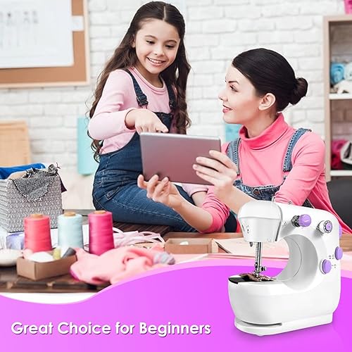 Miniatura 2 de Máquina de coser, máquina de coser portátil con costuras integradas, mini máquina de coser de 2 velocidades con mesa de extensión, adecuada para