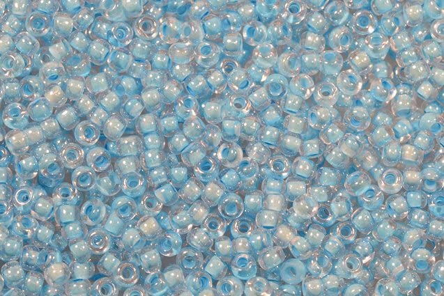 250g Round Preciosa Ornela Rocailles Seed Beads, 10/0 x 10/0 mm, Crystal, Colour Lined Blue-Green, sfinx (38163), Glass, Czech Republic — image 1