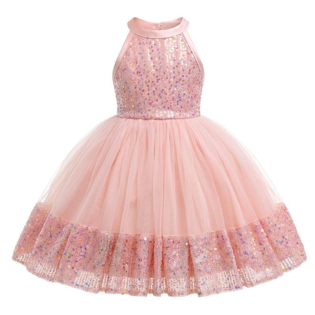 Lito Angels Vestido Niña Lentejuelas sin Mangas con Tul, Vestido Elegante Brillante para Boda Invitada, Actuación Escénica