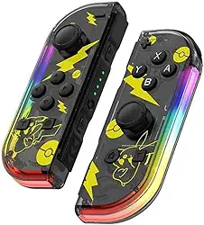 Waillynice Wireless RGB Joy-Con Controller for Switch/OLED, Vibration Motion Sensor, Bluetooth, Type-C, 12 Color Options (Transparent Pikachu)