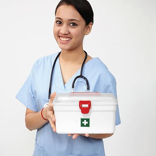 Miniatura 4 de Milton Caja médica, caja de almacenamiento vacía de primeros auxilios  Organizador  Kit de emergencia familiar  Bandeja desmontable  Fácil acceso