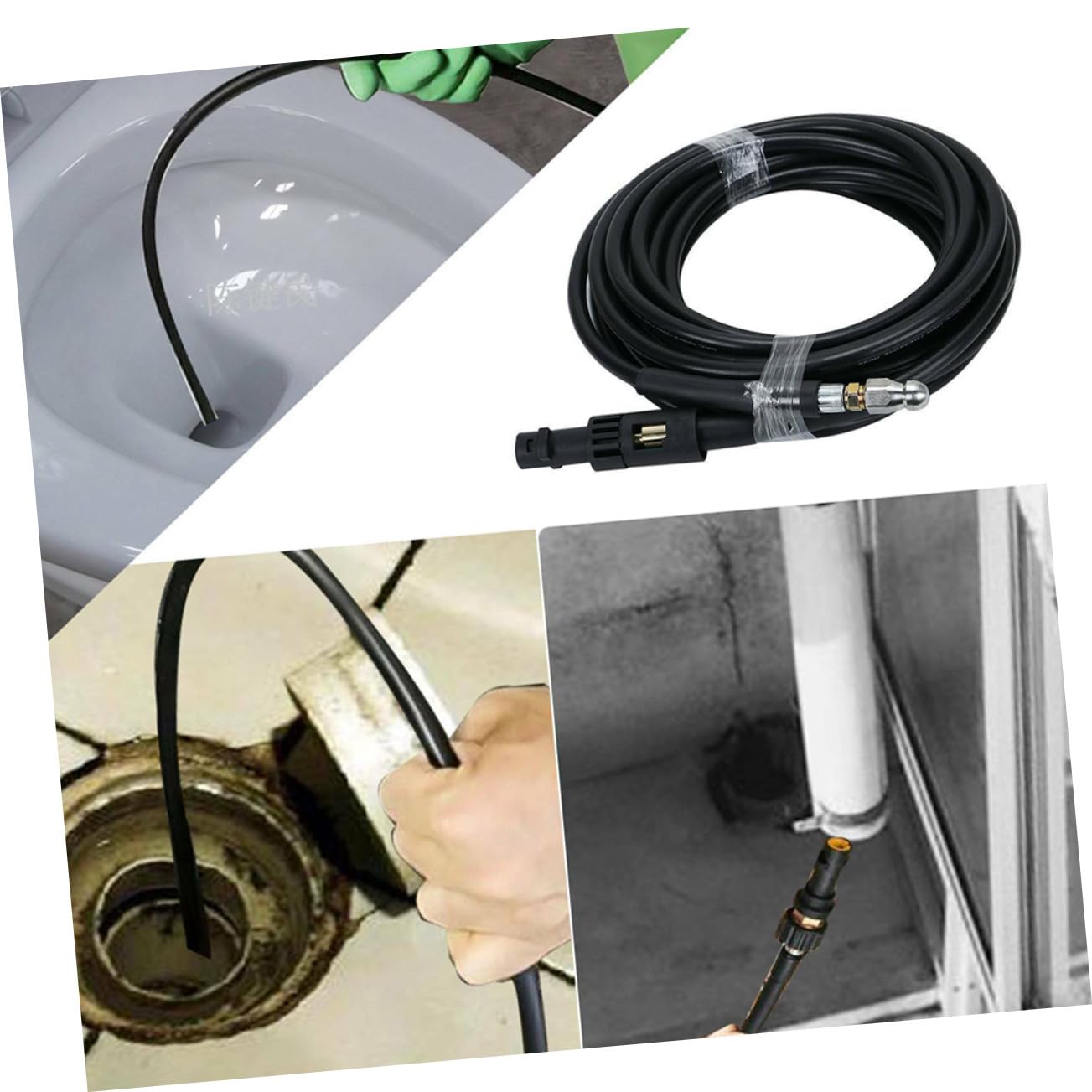 TEHAUX 15m Tapón de Limpieza de Manguera para Drenaje de Aguas Residuales Manguera de Drenaje de Alcantarillado para Limpieza de Automóviles de Alcantarillado