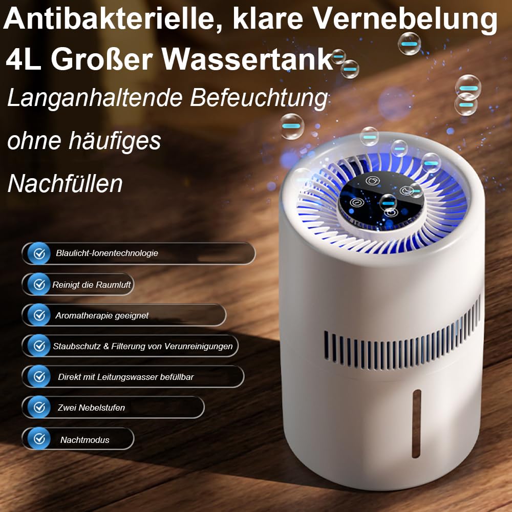 osmo-s AirMistify Pro 2-in-1 Luftreiniger und Luftbefeuchter mit 5W Leistung und 4L Wassertank, leiser USB Luftreiniger für Büro, Schlafzimmer, Kinderzimmer, entfernt Tierhaare, Staub, Rauch