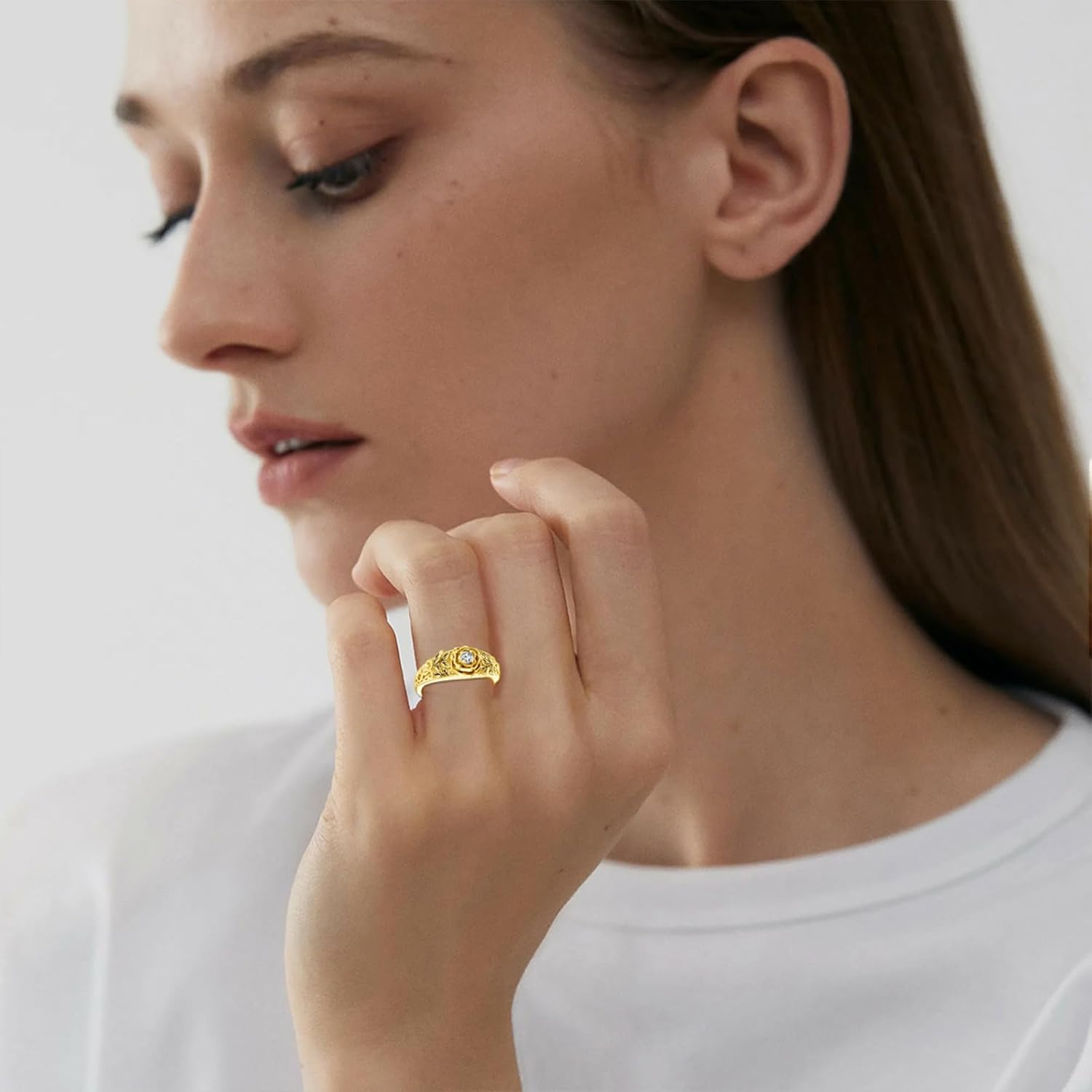 10K/14K/18K Gold Personalized Diamond Rose Ring for Women Yellow Gold Custom Diamond Ring 0.1 Carat Lab Grown Diamond Jewelry Gifts for Her
