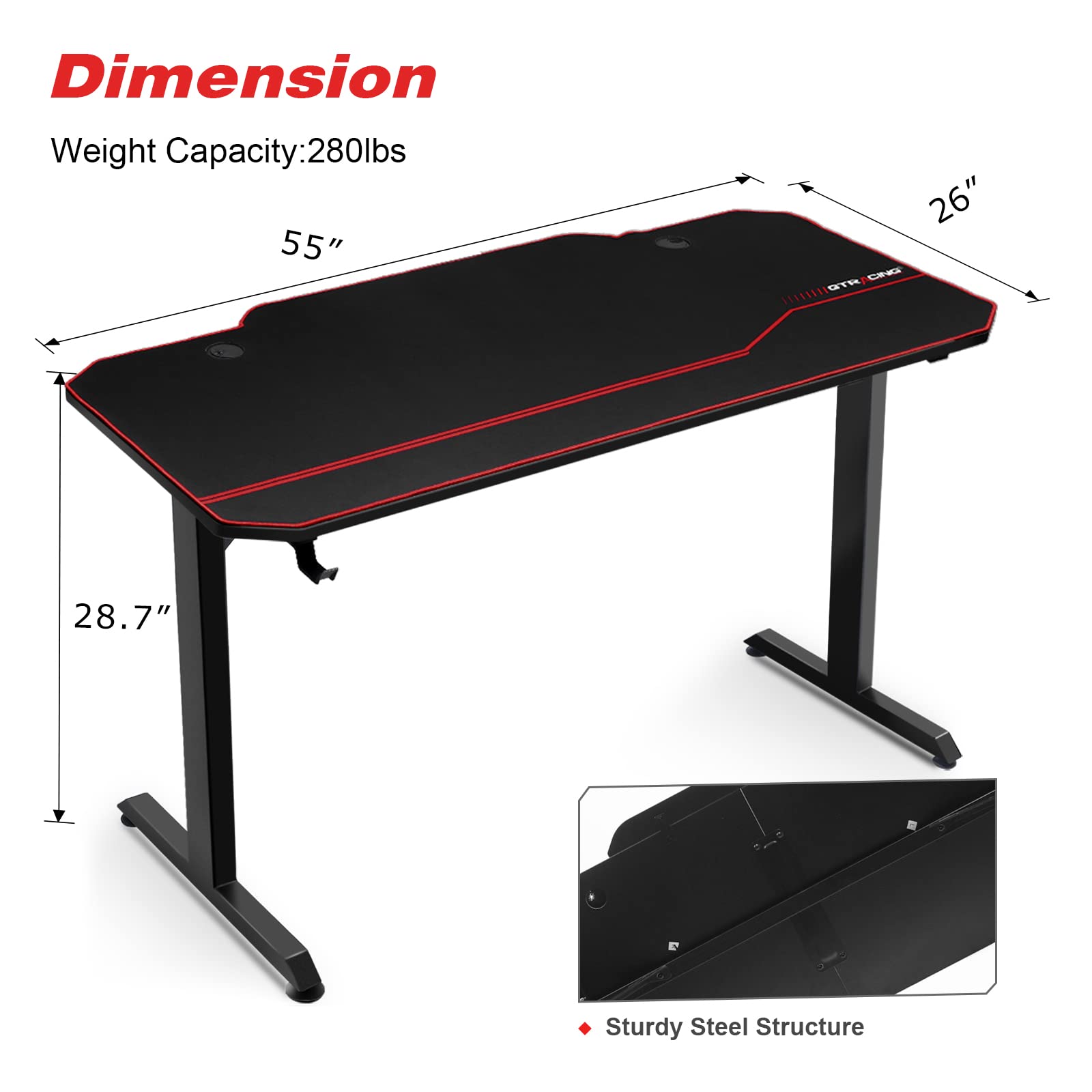 Buy GTRACING Gaming Desk,Gaming Desk 55 Inch with Whole Detachable