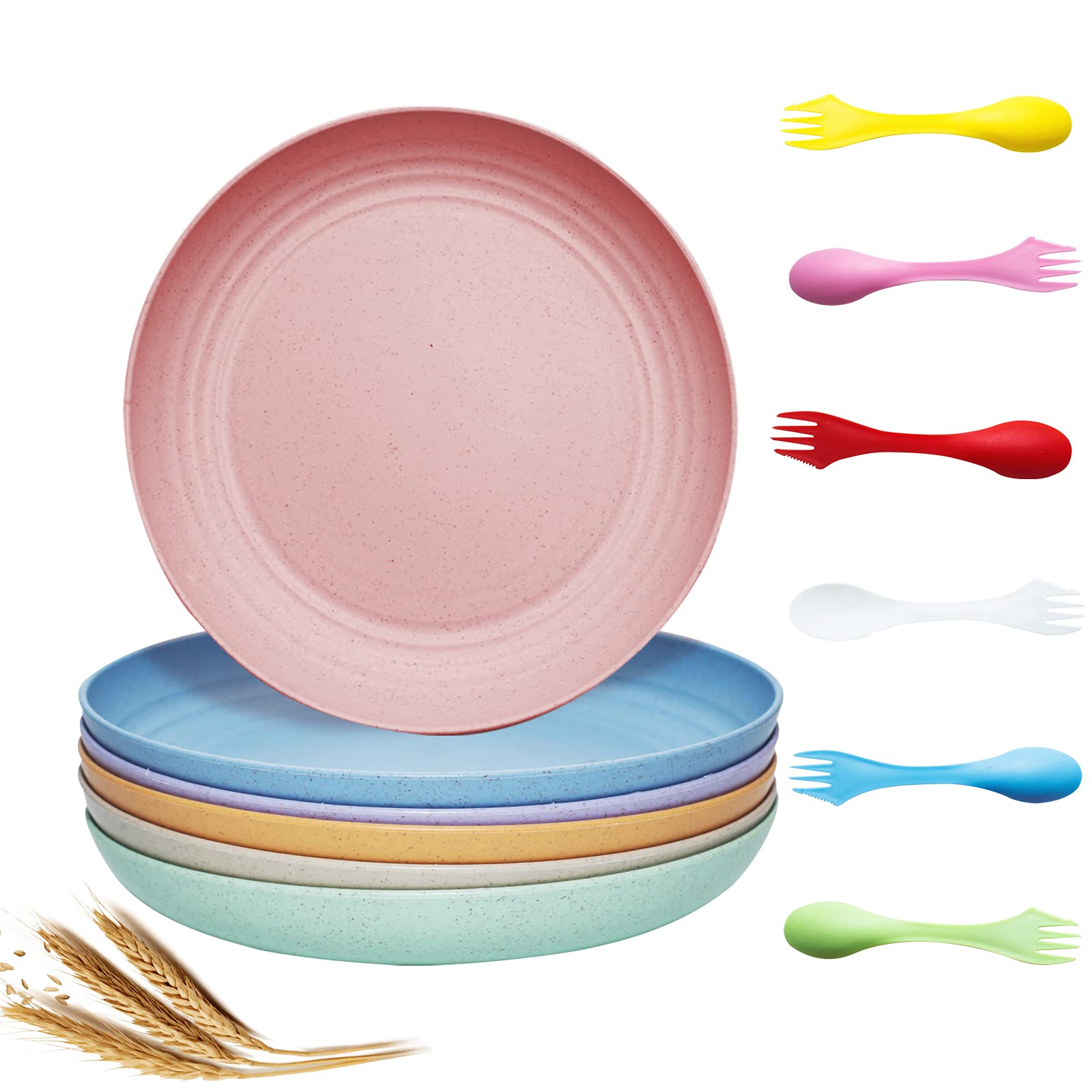 Lightweight Unbreakable Wheat Straw Plates ,SHECIPIN Extra Large-6 Pack 9'' Deep Dinner Plates ,Reusable, Dishwasher & Microwave Safe - Lightweight, Eco-Friendly - Perfect For Kids, with Forks  Corelle 6-Piece Salad Plate Set, Triple Layer Glass and Chip Resistant, Lightweight Square 10-1/4-Inch Plates Set, Splendor  Gibson Soho Lounge Square Reactive Glaze Stoneware Dinnerware Set, Service for 4 (16pc), Sand  Sweese 150.001 White Dinner Plates 11 Inch - Porcelain Modern Curve Square Plate Set of 6 - Dishwasher, Microwave, Oven Safe, Smooth Glaze, Scratch Resistant  BonNoces 10-inch Matte Porcelain Dinner Plate, Elegant Large Round Serving Plates for Steak, Pasta, and Salad, Set of 3 (Matte Black)