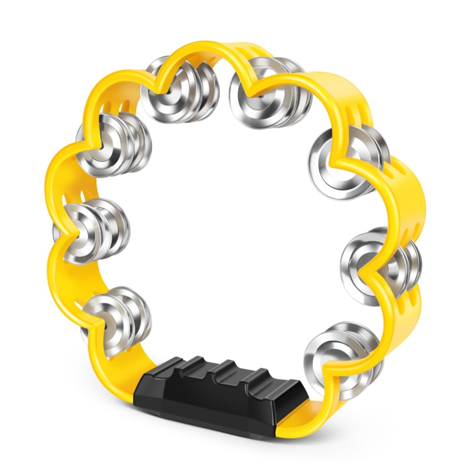 Flexzion Flower Tambourine, 8 Inch Handheld Percussion Instrument w/Metal Jingles & Ergonomic Grip