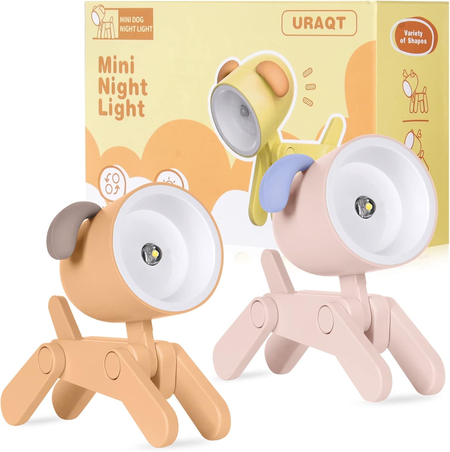 URAQT Mini Lámpara de Mesa Perro, 2PCS Linda Animal Luz Nocturna Infantil, Luz Nocturna Mini Lámpara de Escritorio Plegable DIY Lámpara de Mesa de Animales para Dormitorio, Decoración de Luz de Noche