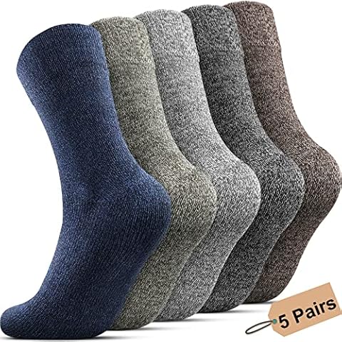 5 Pairs Wool Warm Mens Socks, Soft Thermal Socks, Thick Winter Walking Hiking Socks Casual Crew Socks Woolen Knitting Boot Socks for Men, UK 6-12 Cover
