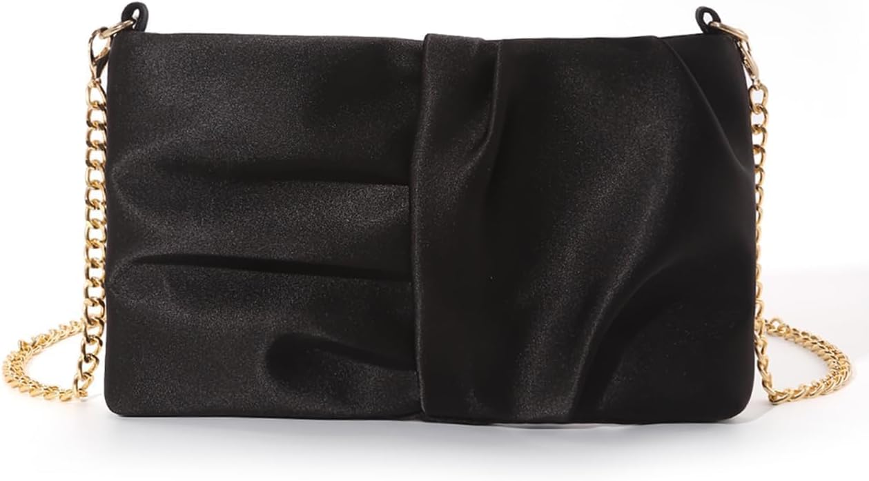 Women's Satin Purse Ruched Evening Clutch Handbags for Women Formal Party Shoulder Bag