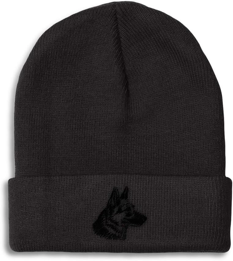 Beanies for Men Black German Shepherd Head Skull Cap Winter Hats for Women Acrylic One Size