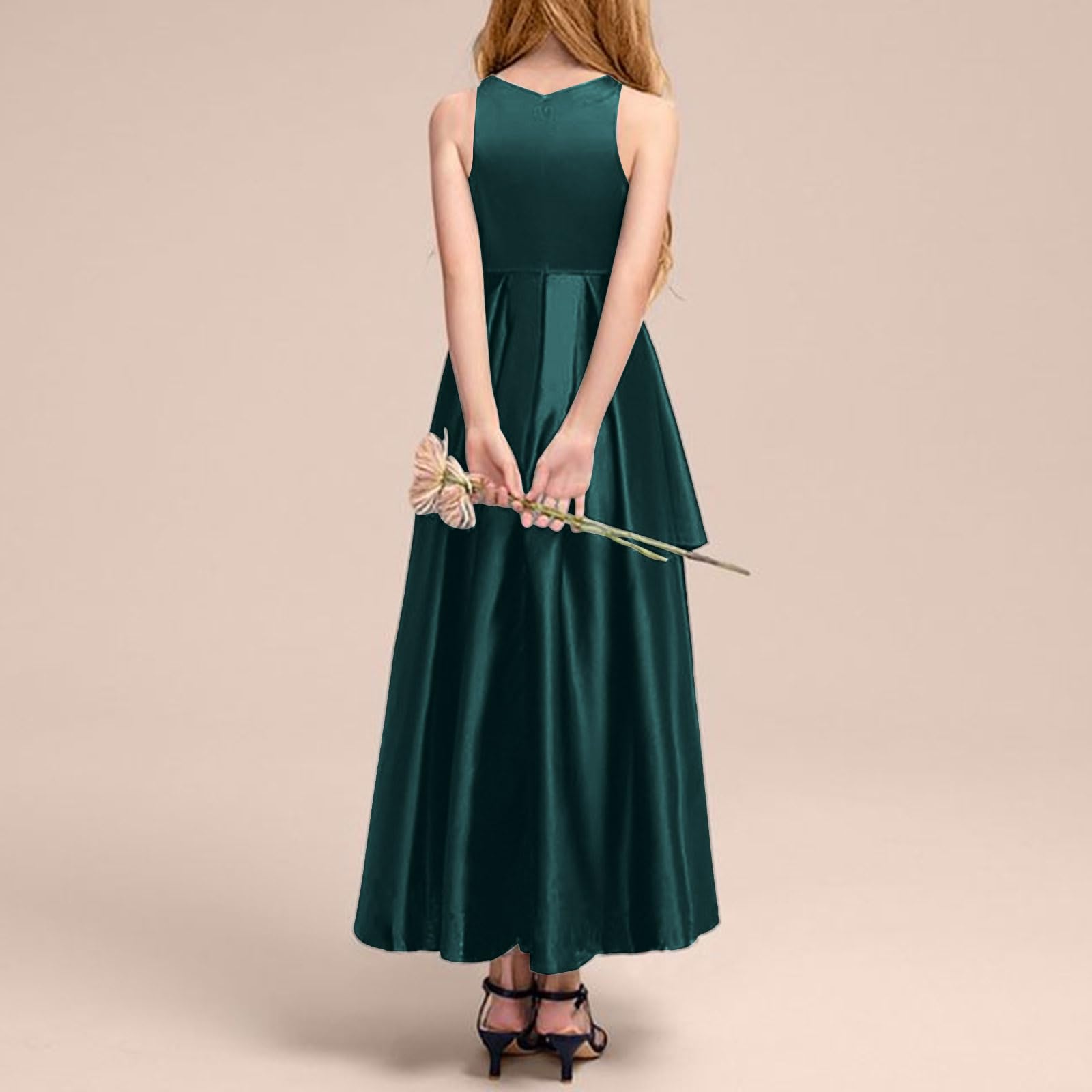 Genérico Vestido de Fiesta para Niñas con Dobladillo Escalonado Volantes y Diseño Cintura Arrugada Vestidos Largo Sin Tirantes Cómodo Suave para Cumpleaños Colección Graduación