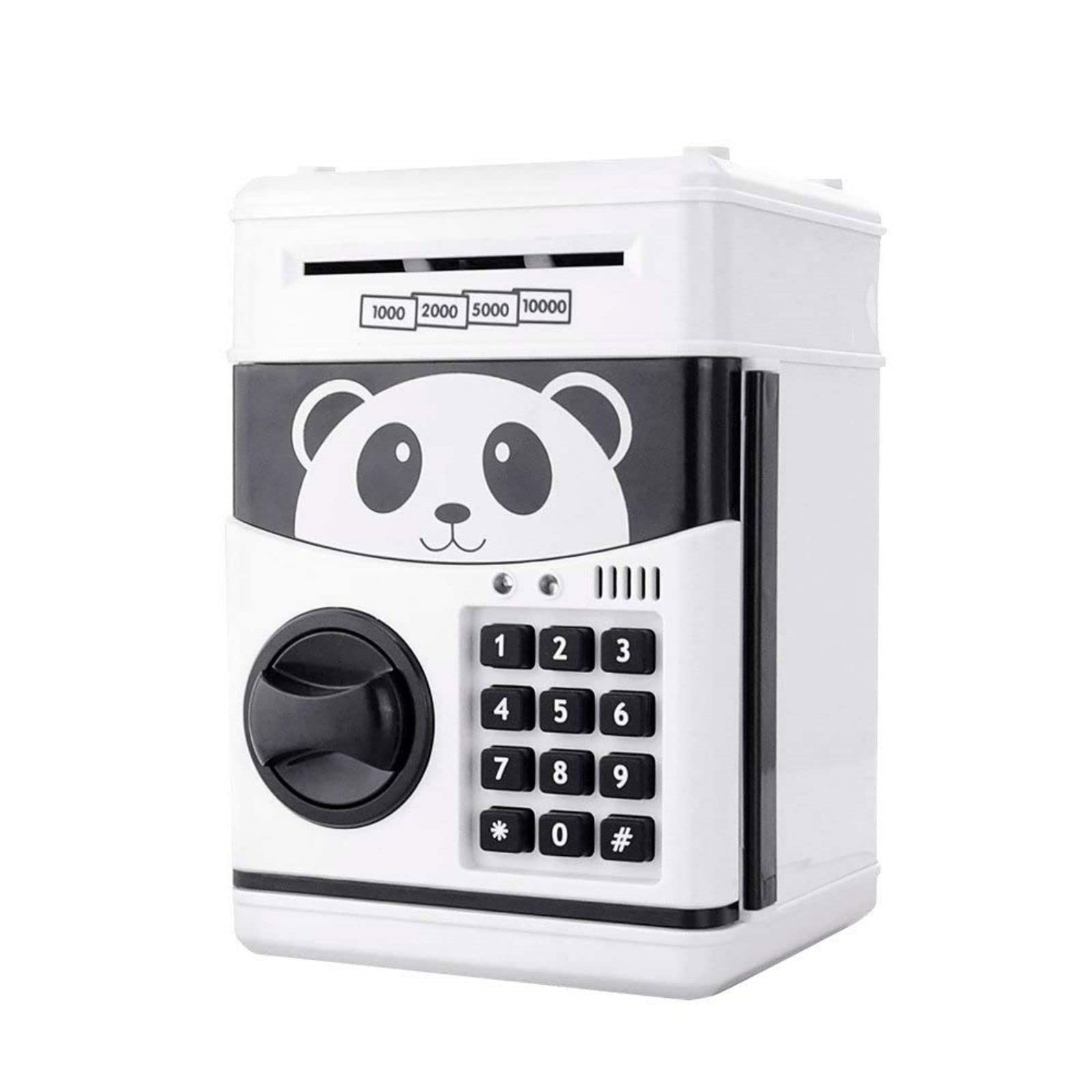 Arabest Electronic Piggy Banks, Kids Coin ATM Money Bank with Password Lock, Music, Counterfeit Detector Lamp, Paper Money Scroll Saving Box, Great Birthday Gift Toy for Kids (White Panda)